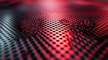 Poster - A close-up of a textured surface with perforations, illuminated with red light.