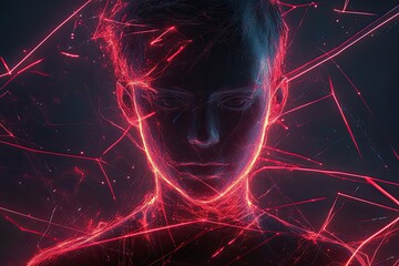 Poster - Abstract Portrait of a Person Made of Red and Blue Lines