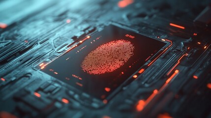 Poster - A close-up of a fingerprint on a digital circuit board, symbolizing security technology.