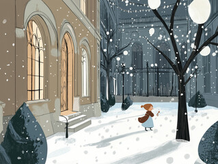 Wall Mural - winter landscape with a house