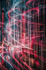 Wall Mural - Abstract Light Trails with Red and White Lines