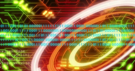 Poster - animation of scope scanning with data processing over computer circuit board on black background