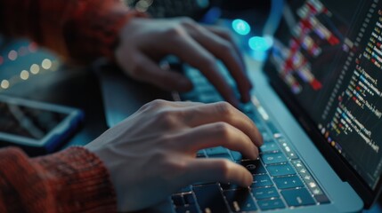 Poster - Close-up of Hands Typing Code on a Laptop
