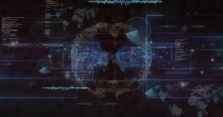 Aufkleber - animation of data processing over digital brain on black background