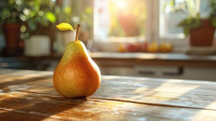 Wall Mural - a pear sitting on top of a wooden table