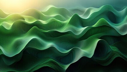 Canvas Print - Abstract Green Wave Landscape