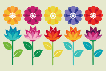 Sticker - Horizontal white banner or floral background decorated with gorgeous colorful blooming flowers and side leaves