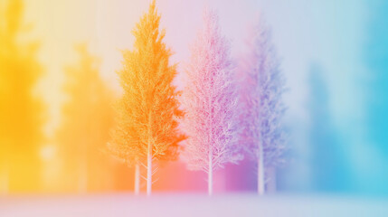 Wall Mural - Silhouetted trees in a vibrant, pastel landscape.