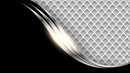 Wall Mural - Silver black abstract business background with shiny metal waves.