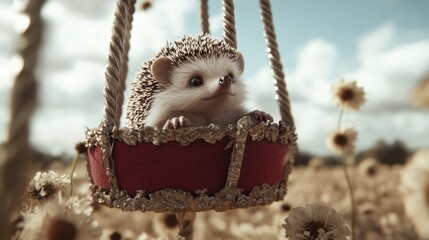 Poster - A hedge is sitting in a basket in a field