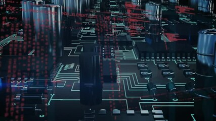Aufkleber - animation of data processing over computer circuit board on black background