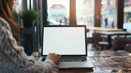 Poster - Woman Using Laptop in Cafe