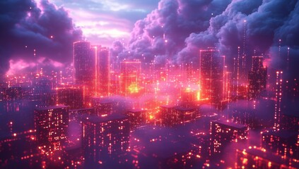 Poster - Futuristic Cityscape with Neon Lights