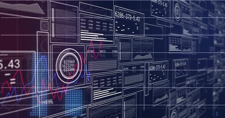 Poster - Animation of financial data processing on black background