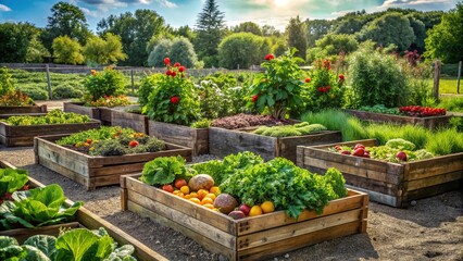 Wall Mural - A Rustic Garden Oasis Filled With Abundant Produce, Bathed in the Warm Glow of the Setting Sun