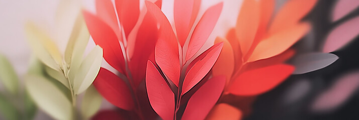 Sticker - Close-up of delicate paper leaves in shades of red, green, and yellow.