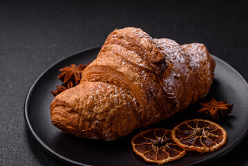 Delicious crispy sweet croissant with chocolate