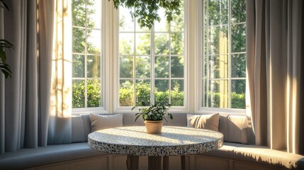 A quaint breakfast nook with a round