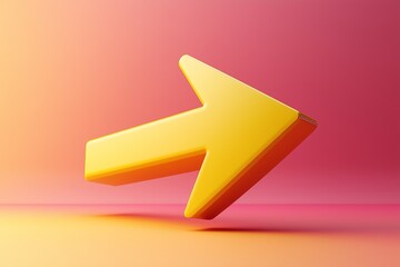 Poster - Yellow arrow pointing to the right. The arrow is on a pink background. The arrow is yellow and has a sharp point. 3d render of an arrow shape pointing backwards, perspective, octane render