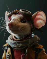 Wall Mural - A cute rat wearing goggles and a jacket. AI.