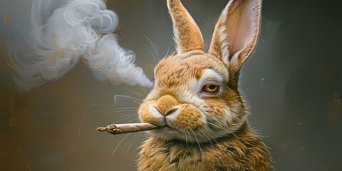 Canvas Print - A rabbit smoking a cigarette. AI.