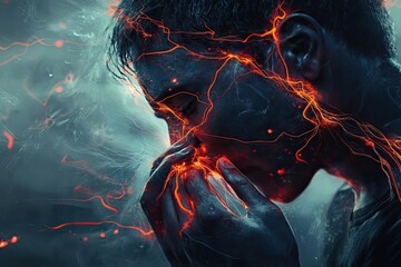Poster - A Man's Face Glowing with Energetic Lines