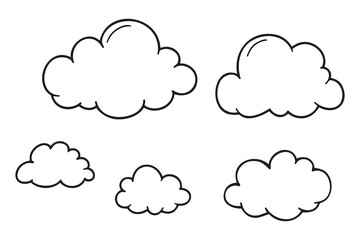 Poster - A set of five hand-drawn clouds in different sizes and shapes.