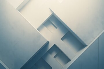 Poster - Abstract geometric design with intersecting planes and soft lighting casting shadows in a modern indoor space