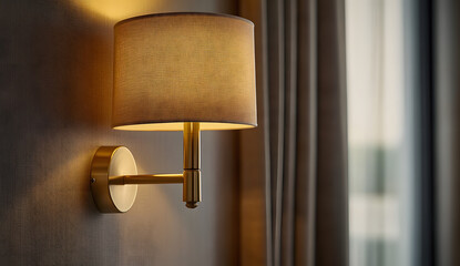 Canvas Print - Modern wall lamp with golden base and beige lampshade