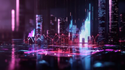 Sticker - A vibrant, futuristic cityscape illuminated by colorful neon lights, reflecting a blend of technology and urban beauty.