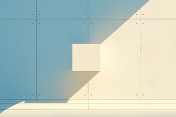 Poster - Minimalist cube casting a shadow on a textured wall during bright daylight at an outdoor location