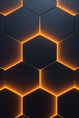 Poster - Futuristic hexagonal pattern with glowing edges illuminated against a dark background