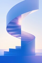 Poster - A modern spiral staircase illuminated by soft light in a serene, minimalist setting
