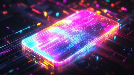 Poster - abstract smartphone design, colorful light trails, digital effects, modern technology, vibrant background