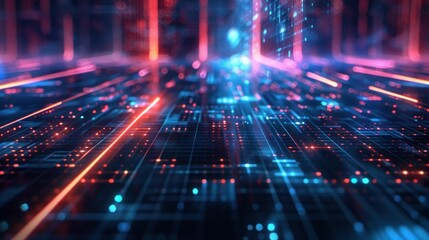 Poster - abstract digital background, glowing lines, high tech pattern, futuristic design, technology concept with vibrant colors and neon lights in a virtual space