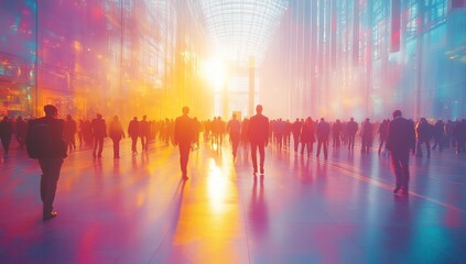 Poster - Silhouettes of People Walking in a Modern Building