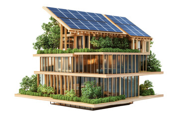Aufkleber - Modern eco-friendly house with solar panels and lush greenery.