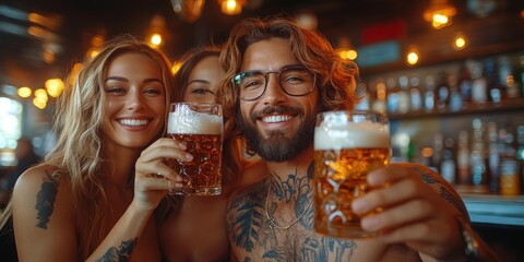 Friends Having Beer in Bar