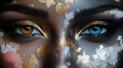 Wall Mural - Close-up of a woman's eyes with gold glitter makeup.