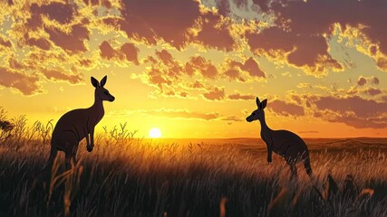 kangaroos at sunset