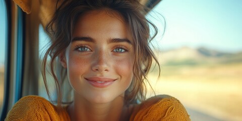 Poster - Smiling Woman in a Car