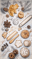 Poster - A drawing of cookies, cookies, cinnamons, anise