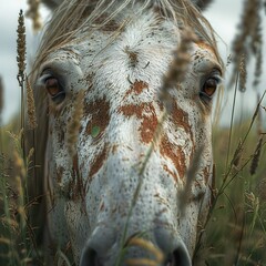 Sticker - Close Up Portrait of a Spotted Horse in a Field