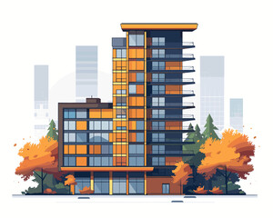 Canvas Print - Modern apartment building in autumn season. Vector illustration in flat style.