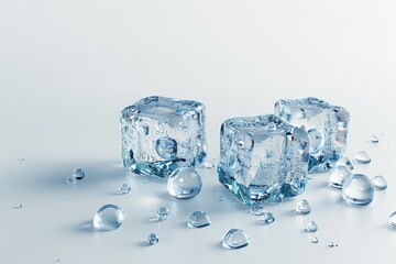 Three ice cubes on white background.