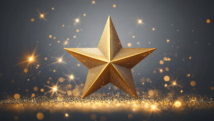 Sticker - Golden star with radiant sparkles and a gradient gray background