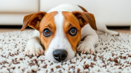 Portrait of a Dog Lying on the Floor at Home in a Relaxed Pose