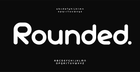 Aufkleber - Rounded sans serif font, minimalistic geometric letters, softened sleek design for contemporary logo, bold headline, clean typography. Stylish readable unadorned clarity alphabet. Vector typeset