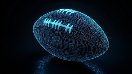 Poster - A futuristic, digital football. This design uses a wireframe mesh, like a 3D puzzle, to show its shape. It represents modern technology and the way data is visualized.