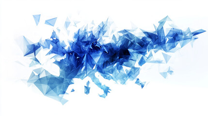 Poster - A map of Europe made up of geometric shapes. It shows the world, using a design of spheres made from scattered pieces.  The lines are thin and the style is blue.low poly wireframe.